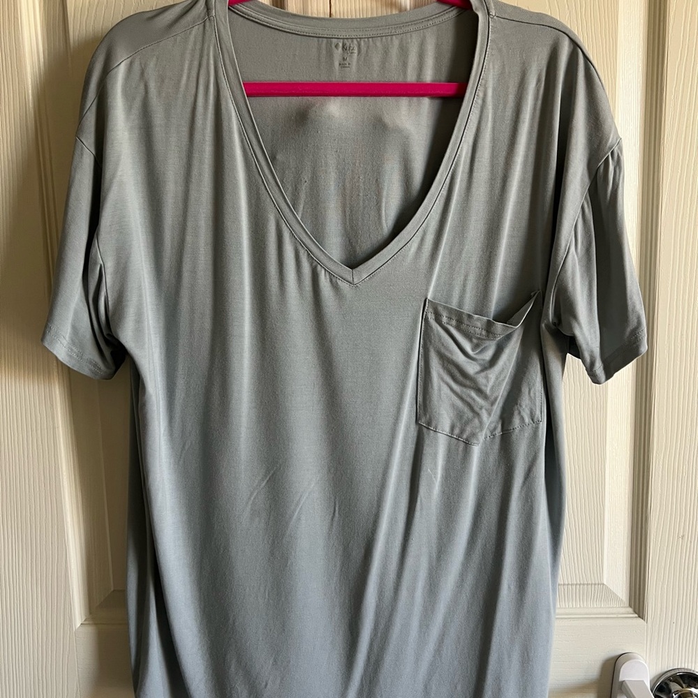 Casual Gray V-Neck Tee with Pocket